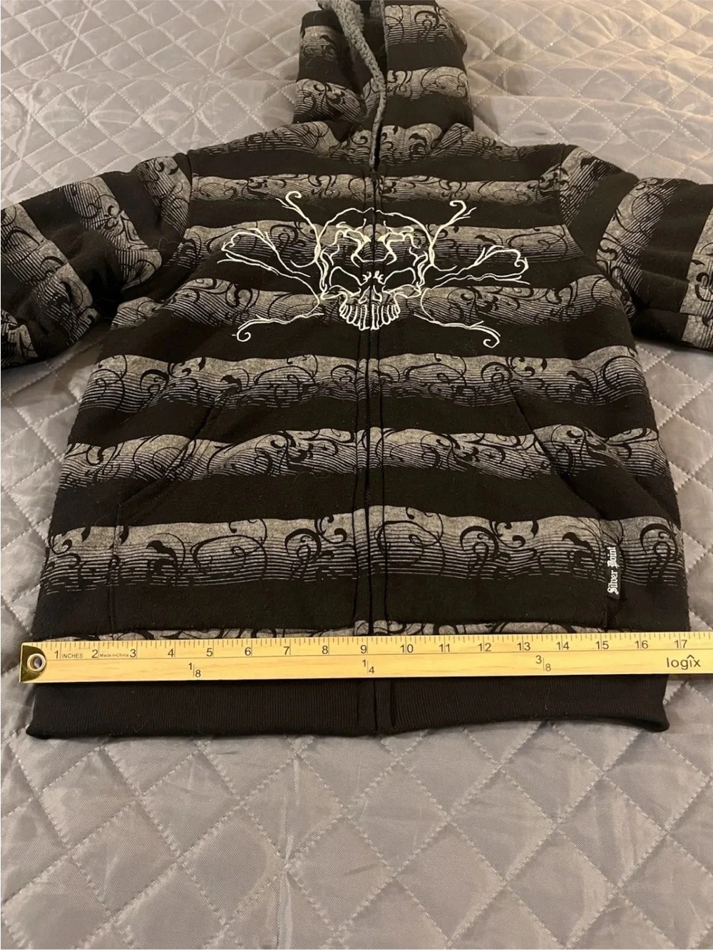 Silver Point Y2K Skull Tribal Grunge Skater Hoodie Sherpa Full Zip Boys L Men XS